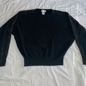 Black beaded long sleeve crop top